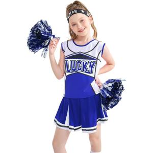 imageGirls Cheerleading Outfit Cheerleader Costume Dance Practice Cheer Uniform with Poms Poms SocksBlue