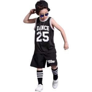 imageLOLANTA Boys 2 Piece Tank Top and Shorts Set Kids Hip Hop Street Dance Costume Basketball OutfitsBlack