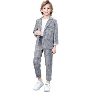 imageLOLANTA Boys Casual Suits Wedding Outfits Kids 2 Piece Gentleman Blazer and Pants Set DresswearLight Grey