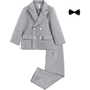 imageLOLANTA Boys Suits Set Wedding Ring Bearer Outfits Kids Tuxedos Blazer Suit Pant Bow tie Birthday Easter ClothesGrey