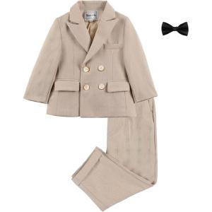 imageLOLANTA Boys Suits Set Wedding Ring Bearer Outfits Kids Tuxedos Blazer Suit Pant Bow tie Birthday Easter ClothesKhaki