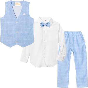 imageLOLANTA Boys Vest Suits 4PCs Wedding Ring Bearer Outfits Wasitcoat Shirt Pants Bow Tie 213 YearsBluewith Shirt
