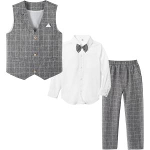 imageLOLANTA Boys Vest Suits 4PCs Wedding Ring Bearer Outfits Wasitcoat Shirt Pants Bow Tie 213 YearsDark Grey