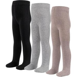 imageLOLANTA Cable Knit Tights for Girls Nonslip Uniform Socks Footed Leggings Soft Combed Cotton Pantyhose 3 PACKGreyBlackCoffee