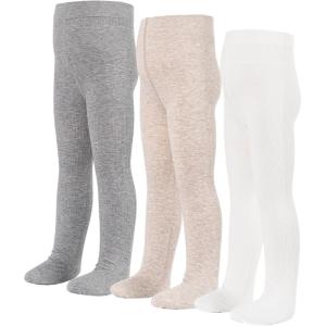imageLOLANTA Cable Knit Tights for Girls Nonslip Uniform Socks Footed Leggings Soft Combed Cotton Pantyhose 3 PACKGreyWhiteOatmeal