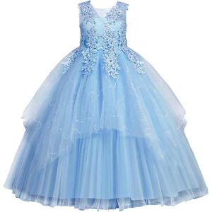 imageLOLANTA Flower Girl Dress for Wedding Kids Tulle Princess Long Dresses Father Daughter Dance Girls Vestidos Lace EmbroideryBlue