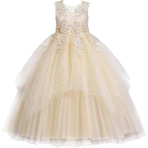 imageLOLANTA Flower Girl Dress for Wedding Kids Tulle Princess Long Dresses Father Daughter Dance Girls Vestidos Lace EmbroideryChampagne