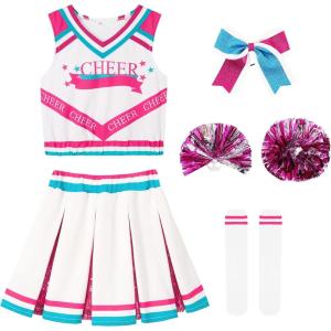 imageLOLANTA Girls Cheerleader Costumes Kids Halloween Costume Glitter Cheerleading Uniform Dress Up Outfit Christmas Gifts 513YPink