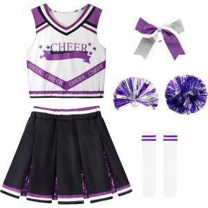 imageLOLANTA Girls Cheerleader Costumes Kids Halloween Costume Glitter Cheerleading Uniform Dress Up Outfit Christmas Gifts 513YPurple