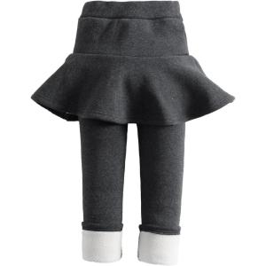imageLOLANTA Girls Fleece Lined Leggings with Skirt Warm Winter Pants Kids Footless Ruffle PantskirtDark Grey