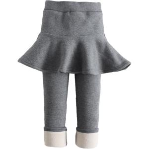 imageLOLANTA Girls Fleece Lined Leggings with Skirt Warm Winter Pants Kids Footless Ruffle PantskirtLight Grey