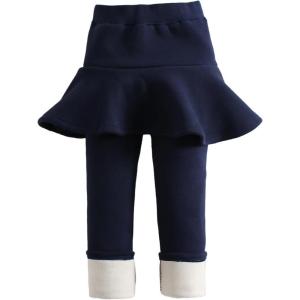 imageLOLANTA Girls Fleece Lined Leggings with Skirt Warm Winter Pants Kids Footless Ruffle PantskirtNavy