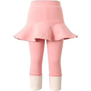 imageLOLANTA Girls Fleece Lined Leggings with Skirt Warm Winter Pants Kids Footless Ruffle PantskirtPink