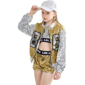 imageLOLANTA Girls Sequin Dance Costume Sparkle Hip Hop Jazz Dance Dresses Modern Dancing Outfits 416Gold
