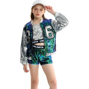 imageLOLANTA Girls Sequin Dance Costume Sparkle Hip Hop Jazz Dance Dresses Modern Dancing Outfits 416Mermaid Green