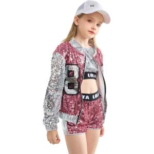 imageLOLANTA Girls Sequin Dance Costume Sparkle Hip Hop Jazz Dance Dresses Modern Dancing Outfits 416Pink