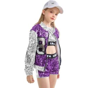 imageLOLANTA Girls Sequin Dance Costume Sparkle Hip Hop Jazz Dance Dresses Modern Dancing Outfits 416Purple