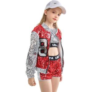 imageLOLANTA Girls Sequin Dance Costume Sparkle Hip Hop Jazz Dance Dresses Modern Dancing Outfits 416Red
