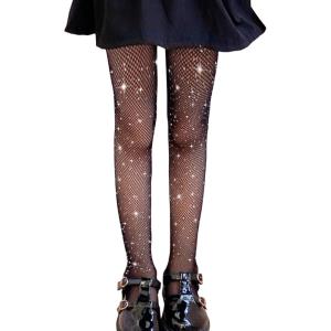 imageLOLANTA Girls Sparkle Tights 2 Pack Fishnet Rhinestone Stockings for Kids Glitter Shimmer Mesh PantyhoseBlackrhinestone