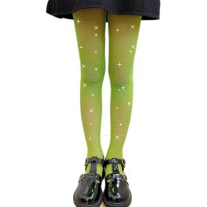 imageLOLANTA Girls Sparkle Tights 2 Pack Fishnet Rhinestone Stockings for Kids Glitter Shimmer Mesh PantyhoseGreenrhinestone
