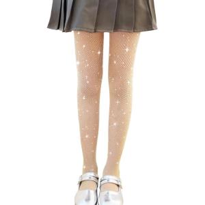 imageLOLANTA Girls Sparkle Tights 2 Pack Fishnet Rhinestone Stockings for Kids Glitter Shimmer Mesh PantyhoseNuderhinestone