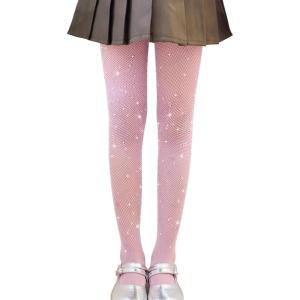imageLOLANTA Girls Sparkle Tights 2 Pack Fishnet Rhinestone Stockings for Kids Glitter Shimmer Mesh PantyhosePinkrhinestone