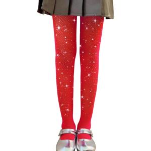 imageLOLANTA Girls Sparkle Tights 2 Pack Fishnet Rhinestone Stockings for Kids Glitter Shimmer Mesh PantyhoseRedrhinestone