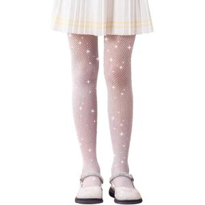 imageLOLANTA Girls Sparkle Tights 2 Pack Fishnet Rhinestone Stockings for Kids Glitter Shimmer Mesh PantyhoseWhiterhinestone