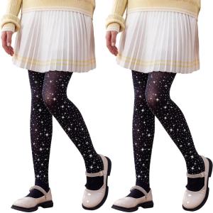 imageLOLANTA Girls Stockings 2 Pack Sparkle Tights Kids Stretchy Rhinestone Glitter Seethrough Pantyhose for 612YBlack