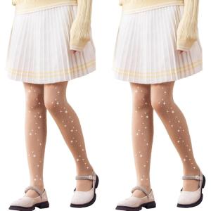 imageLOLANTA Girls Stockings 2 Pack Sparkle Tights Kids Stretchy Rhinestone Glitter Seethrough Pantyhose for 612YNude