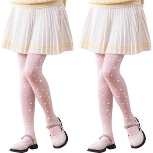 imageLOLANTA Girls Stockings 2 Pack Sparkle Tights Kids Stretchy Rhinestone Glitter Seethrough Pantyhose for 612YPink