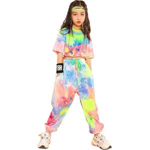 imageLOLANTA Girls Tie Dye Pant Sets Hip Hop Dancewear Outfits Active Neon 2 Piece Cute Clothes GirlMulticolouredshort Sleeve