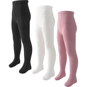 imageLOLANTA Girls Tights Cable Knit Stockings Fall Outfits Toddler Winter Cotton Pantyhose 3 Packs 210 YrsBlackWhitePink