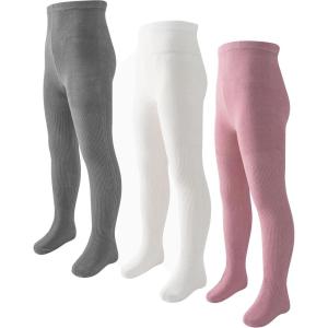 imageLOLANTA Girls Tights Cable Knit Stockings Fall Outfits Toddler Winter Cotton Pantyhose 3 Packs 210 YrsWhiteGreyPink