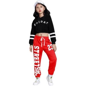 imageLOLANTA Kids 2 Piece Outfits Long Sleeve Cropped Sweatshirt Letter Print Hoodie And Sweatpants Set for GirlsBlackred