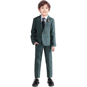 imageLOLANTA Kids Boys Plaid Suit Fashion Blazer Pants Set 2 Piece Formal Wear Outfit for WeddingGreen