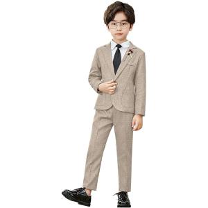 imageLOLANTA Kids Boys Plaid Suit Fashion Blazer Pants Set 2 Piece Formal Wear Outfit for WeddingKhaki