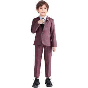 imageLOLANTA Kids Boys Plaid Suit Fashion Blazer Pants Set 2 Piece Formal Wear Outfit for WeddingRed
