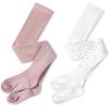 imageLOLANTA Girls Cable Knit Sparkle Tights Kids Seamless Footed Ribbed Cotton Stockings Warm School Uniform Leggings PantyhosePink White