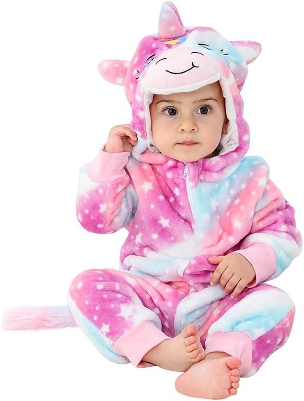 imageLOLANTA Toddler Girls Onepiece Jumpsuit Infant Fleece Hooded Rompers Unicorn Costume Halloween Christmas Birthday GiftsColorful Unicorn