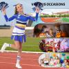 imageLOLANTA Girls ColdShoulder Cheerleader Costume Sparkle Mesh Patchwork Cheer Uniform Halloween Party Cheerleading OutfitBlue