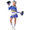 imageLOLANTA Girls ColdShoulder Cheerleader Costume Sparkle Mesh Patchwork Cheer Uniform Halloween Party Cheerleading OutfitBlue