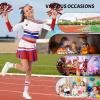 imageLOLANTA Girls ColdShoulder Cheerleader Costume Sparkle Mesh Patchwork Cheer Uniform Halloween Party Cheerleading OutfitRed