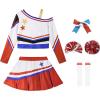 imageLOLANTA Girls ColdShoulder Cheerleader Costume Sparkle Mesh Patchwork Cheer Uniform Halloween Party Cheerleading OutfitRed