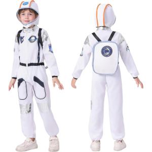 imageLOLANTA Astronaut Costume for Kids Space Suit Dress Up Outfit Jumpsuit Airplane Rocket Spacesuit with Helmet BackpackWhite