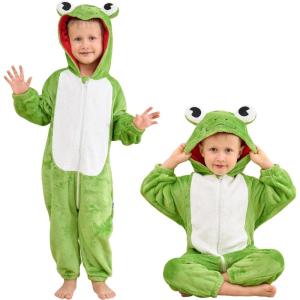 imageLOLANTA Boys Girls Hooded Romper Jumpsuit Flannel Zipper Animal Onesie Funny Birthday Gift Halloween CostumeFrog