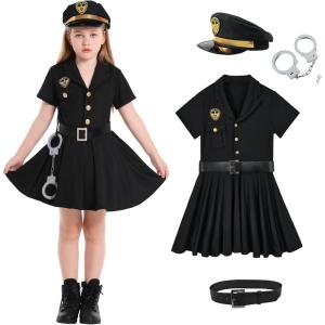 imageLOLANTA Kids Police Officer Costume Coslay Outfit Boys Girls Cop Uniform Career Dress Up ClothesBlack Dress