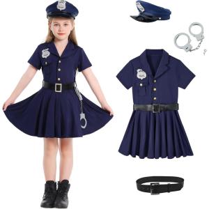 imageLOLANTA Kids Police Officer Costume Coslay Outfit Boys Girls Cop Uniform Career Dress Up ClothesNavy Dress