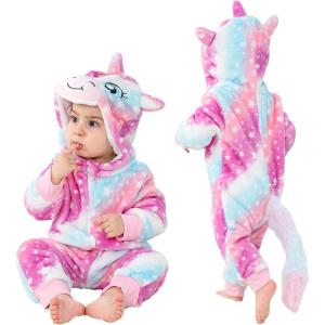 imageLOLANTA Toddler Girls Onepiece Jumpsuit Infant Fleece Hooded Rompers Unicorn Costume Halloween Christmas Birthday GiftsColorful Unicorn
