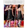 imageLOLANTA Girls Sequin Dress Kids Sparkly Gown for Christmas Wedding with Spaghetti Strap Detachable Asymmetrical Feather HemBlack